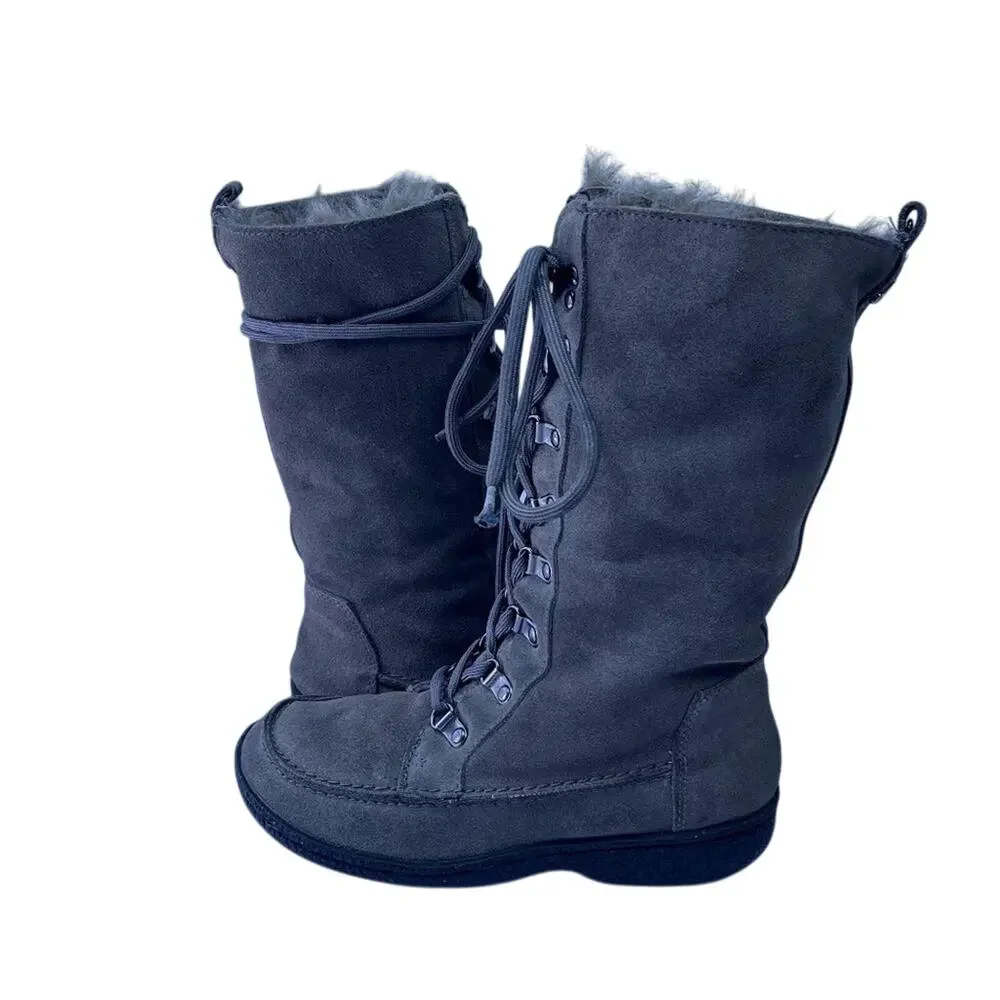 Sam Edelman Boots Women's Size 6.5 Mariela Suede Fur Lined Winter Lace Up Eskimo